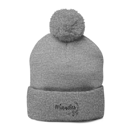 Cozy Pom-Pom Knit Cap | Embroidered Gift for Winter, Holiday, Christmas, Beanie for Him/Her, Cute Warm Accessory