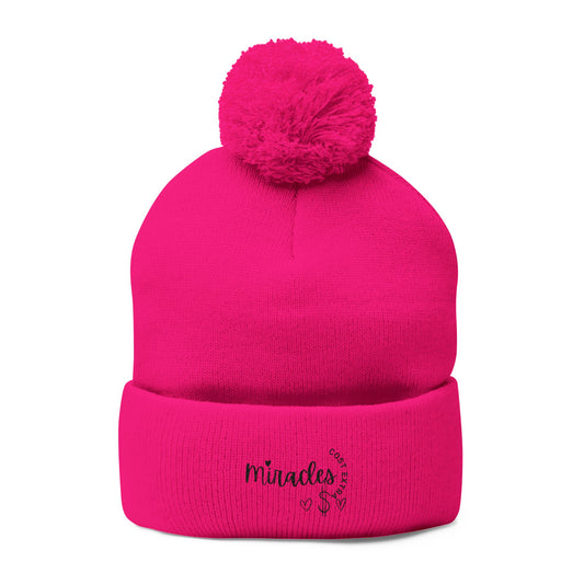 Cozy Pom-Pom Knit Cap | Embroidered Gift for Winter, Holiday, Christmas, Beanie for Him/Her, Cute Warm Accessory